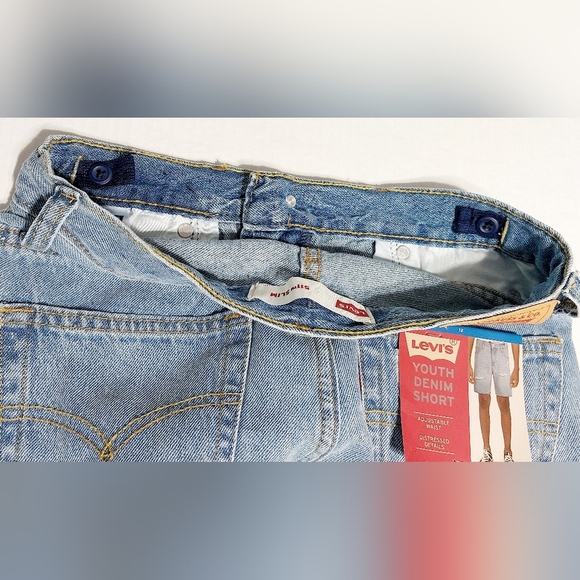 Distressed Levi Cut Off Design Denim Shorts Size Boys 12 Adjustable Waist - Picture 7 of 12